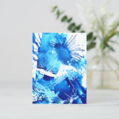 ブルーアクリル風変わりフローラ絵画抽象芸術 ポストカード (スタンド正面)
