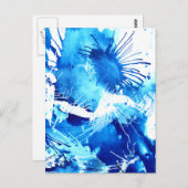 ブルーアクリル風変わりフローラ絵画抽象芸術 ポストカード (正面/裏面)