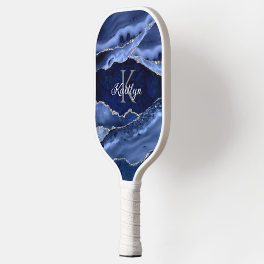 ブルーアゲエレガントートシルバーグリッターモノグラム名 ピックルボールラケット (左)