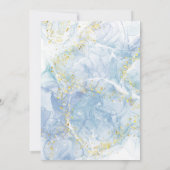 ブルーアゲエレガントート写真金ゴールドクロスボーイバプテスマ 招待状 (裏面)