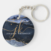 ブルーアゲテゲード金ゴールドグリッタースクリプトモノグラム キーホルダー (裏面)