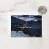 ブルーアゲテゲード金ゴールドグリッタースクリプトモノグラム ノートカード (正面/裏面インサイチュ)