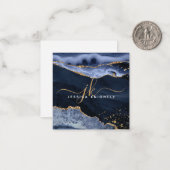 ブルーアゲテゲード金ゴールドグリッタースクリプトモノグラム ノートカード (正面/裏面インサイチュ)