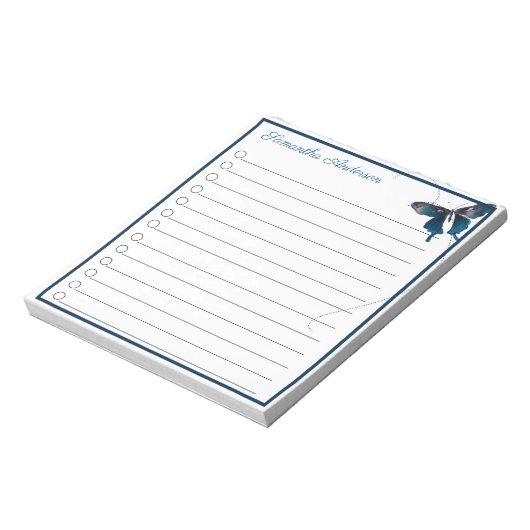 ブルーアゲハチョウバタフライパーソナライズされたトレイル名 ノートパッド (回転)