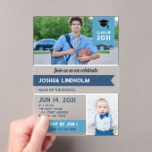 ブルーアゲハチョウバナー写真卒業パーティー アクリル招待状 (インサイチュ (ポータブル))