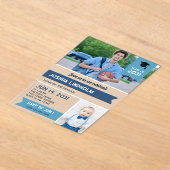 ブルーアゲハチョウバナー写真卒業パーティー アクリル招待状 (レイダウン)