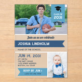 ブルーアゲハチョウバナー写真卒業パーティー アクリル招待状 (正面)