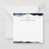 ブルーアゲートジオードスクリプトモノグラム金ゴールドグリッター ノートカード (正面)