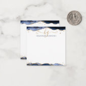 ブルーアゲートジオードスクリプトモノグラム金ゴールドグリッター ノートカード (正面/裏面インサイチュ)