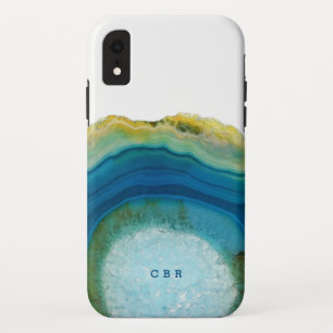 ブルーアゲートモノグラムカッコいい抽象芸術大理石宝石 iPhone XRケース