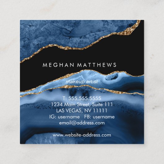 ブルーアゲート美しいスタイリストスクエアビジネスカード スクエア名刺 (裏面)