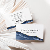ブルーアゲート&ゴールドボーダー水彩名刺 名刺