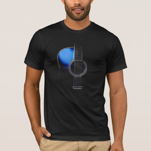 ブルーアコースティックギターTシャツ(説明文参照) Tシャツ (正面)