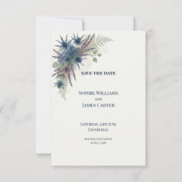 ブルーアザミのスコットランドの結婚式のSave The Date セーブザデート
