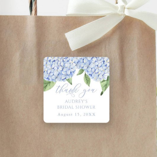 ブルーアジサイありがとうカスタマイズブライダルシャワー スクエアシール