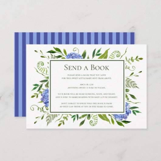 ブルーアジサイが本を送る仮想ベビーシャワー エンクロージャーカード (正面/裏面)