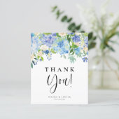 ブルーアジサイとアイボリーバラサンキューカード (スタンド正面)