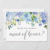 ブルーアジサイとアイボリーバラフローラメイド・オブ・オーナー（花嫁付き添い人） 招待状 (正面)