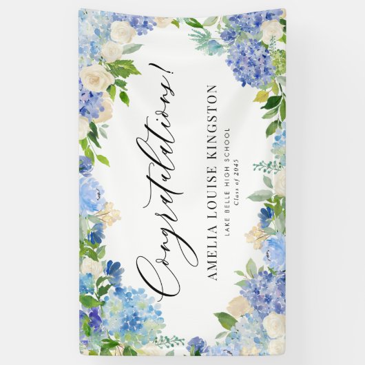 ブルーアジサイとアイボリーバラ卒業パーティー 横断幕 (縦)