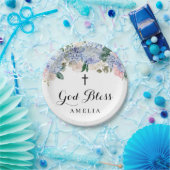 ブルーアジサイとアイボリーバラ神恵みバプテスマ ペーパープレート (パーティー)