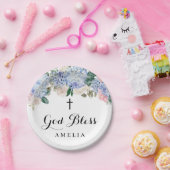 ブルーアジサイとアイボリーバラ神恵みバプテスマ ペーパープレート (パーティー)