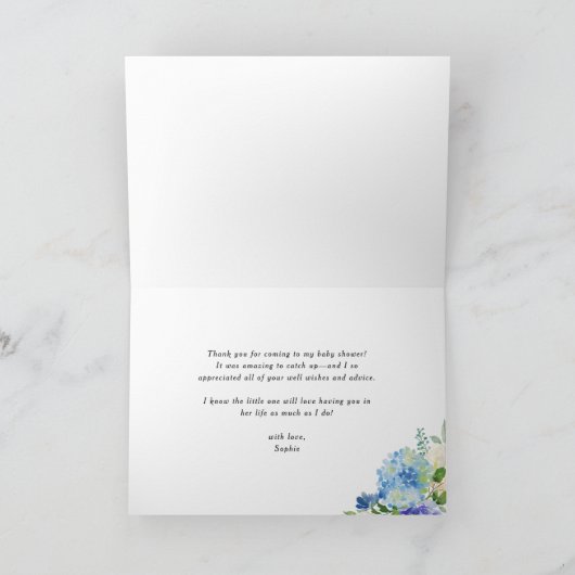 ブルーアジサイとアイボリーバラ結婚ズ サンキューカード (内部)