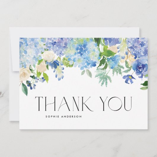ブルーアジサイとアイボリーバラ結婚ズ サンキューカード (正面)