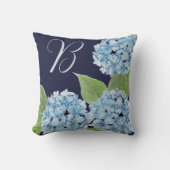 ブルーアジサイとネイビーイニシャルの背景 クッション (正面)