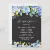 ブルーアジサイとバラシャルボードブライダルシャワー 招待状 (正面)