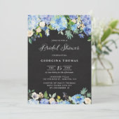 ブルーアジサイとバラシャルボードブライダルシャワー 招待状 (スタンド正面)