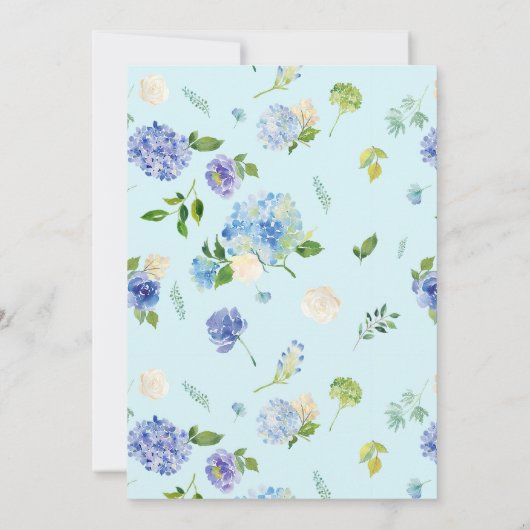 ブルーアジサイとバラシャルボードブライダルシャワー 招待状 (裏面)