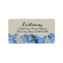 ブルーアジサイとバーラップ ラベル