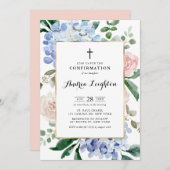 ブルーアジサイとピンクローズの確認 招待状 (正面/裏面)