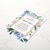 ブルーアジサイとピンクローゼベビーシャワー 箔招待状 (回転した状態)