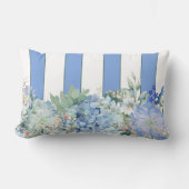 ブルーアジサイとフローラストライプの腰枕 ランバークッション (正面)