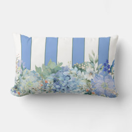 ブルーアジサイとフローラストライプの腰枕 ランバークッション