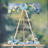 ブルーアジサイとホワイトアネモネ結婚の歓迎 アクリルサイン (ニュートラル)