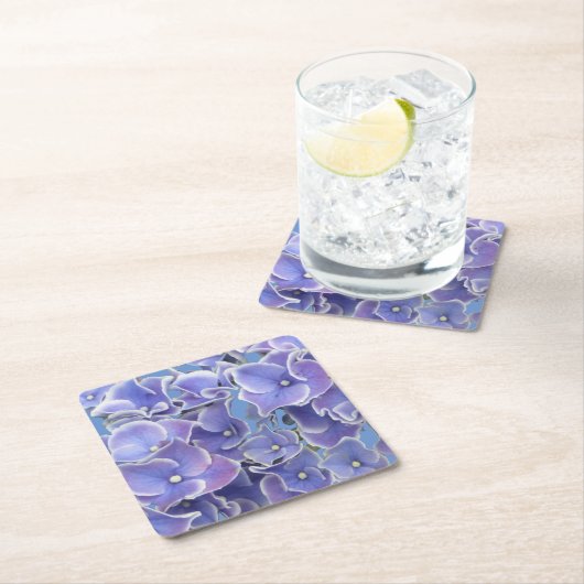 ブルーアジサイとホワイト縁ど紙コースター スクエアペーパーコースター (インサイチュ)