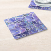 ブルーアジサイとホワイト縁ど紙コースター スクエアペーパーコースター (アングル)