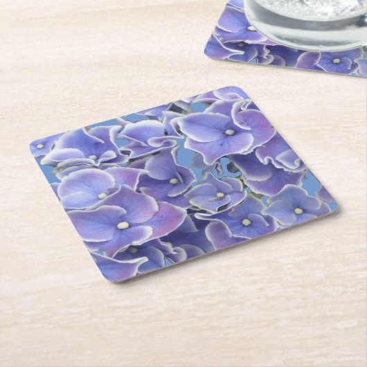ブルーアジサイとホワイト縁ど紙コースター スクエアペーパーコースター (アングル)