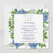 ブルーアジサイのサプライズ1st結婚記念日 招待状 (正面)