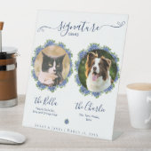 ブルーアジサイのシグネチャードリンク結婚の看板のペット 台座サイン (インサイチュ)