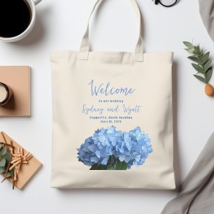 ブルーアジサイのフラワーモチーフのウェルカムWeddingバッグ トートバッグ