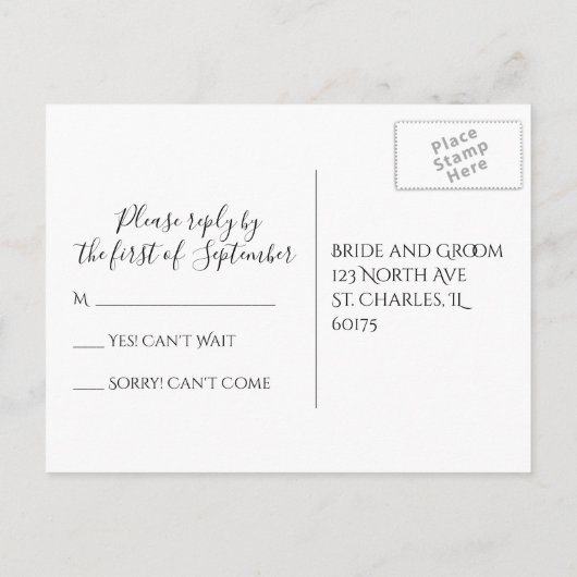 ブルーアジサイのフレームウェディングRSVP応答 インビテーションポストカード (裏面)