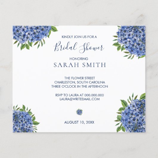 ブルーアジサイのブライダルシャワー招待 (正面)