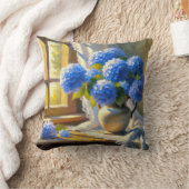 ブルーアジサイのブーケインヴィンテージジュグ クッション (ブランケット)