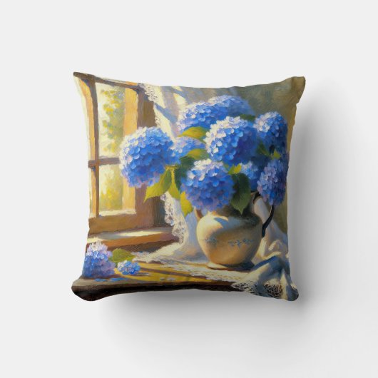 ブルーアジサイのブーケインヴィンテージジュグ クッション (正面)