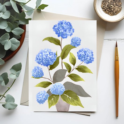 ブルーアジサイの植物 | 美しい花の水彩画 ポストカード