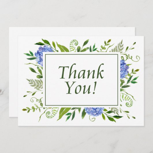 ブルーアジサイの水の色フラットサンキューカード サンキューカード (正面/裏面)