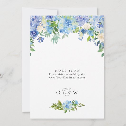 ブルーアジサイの水カラーフローラブランチとバブリー 招待状 (裏面)